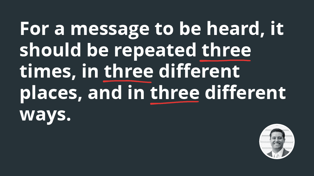 Slide 32: For a message to be heard, it should be repeated three times, in three different places, and in three different ways.